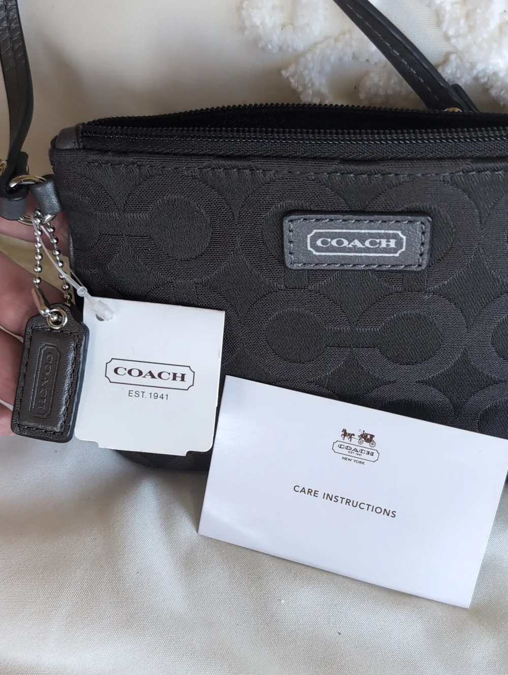 Gray Coach Signature Zip Wristlet With Iconic C Fabric And Coach Leather NWT